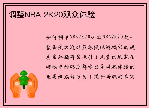 调整NBA 2K20观众体验